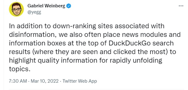 «Защищённый от цензуры» поисковик DuckDuckGo будет понижать в выдаче некоторые российские сайты