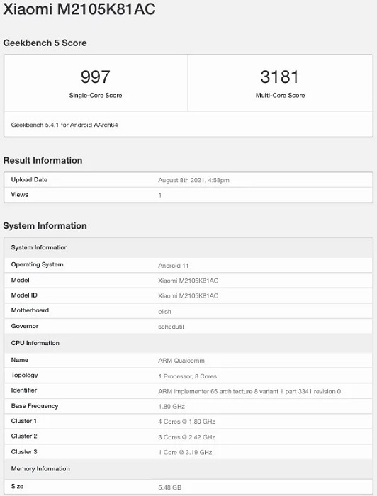 Характеристики планшета Xiaomi Mi Pad 5 появились в бенчмарке Geekbench