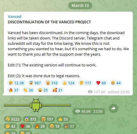 Сервис YouTube Vanced прекратит работу из-за проблем с законом, текущая версия продолжает работу