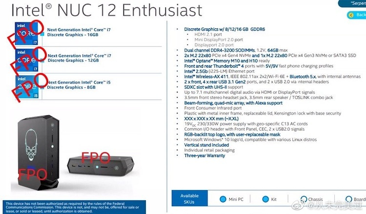 Intel готовит эталонный ноутбук NUC 12 Enthusiast с графикой Arc