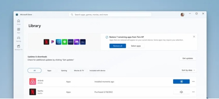 Microsoft Store научится автоматически восстанавливать все установленные ранее приложения на новом ПК с Windows 11