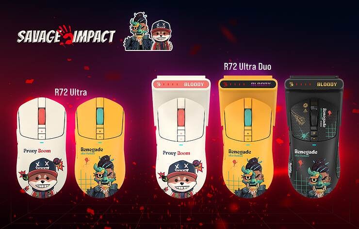 Коллаборация Bloody x Savage Impact игровые мыши R72 Ultra, R72 Ultra Duo