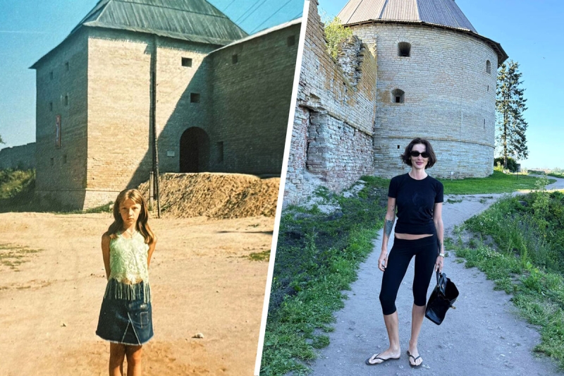 Настя Ивлеева повторила детские фото из Ладоги: «Гоняли с матушкой»