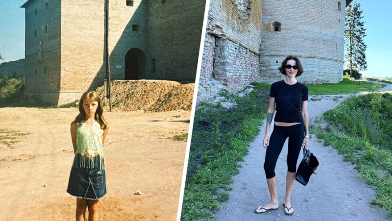 Настя Ивлеева повторила детские фото из Ладоги: «Гоняли с матушкой»