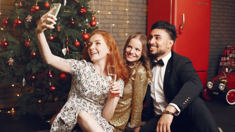 фотографируются, новый год, праздник